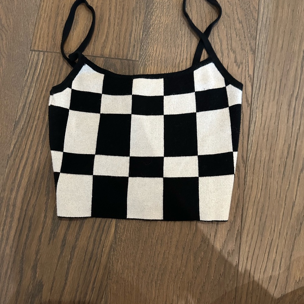 Papermoon Black and White Checkered Crop Top